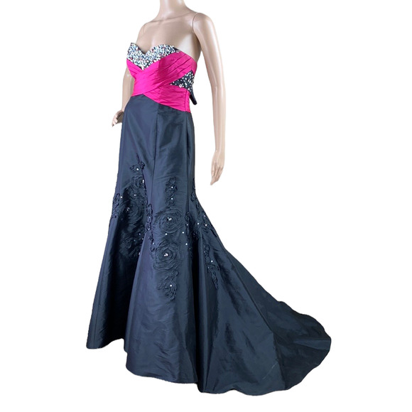 Mori Lee Pink and Black Maxi Dress - Picture 7 of 11